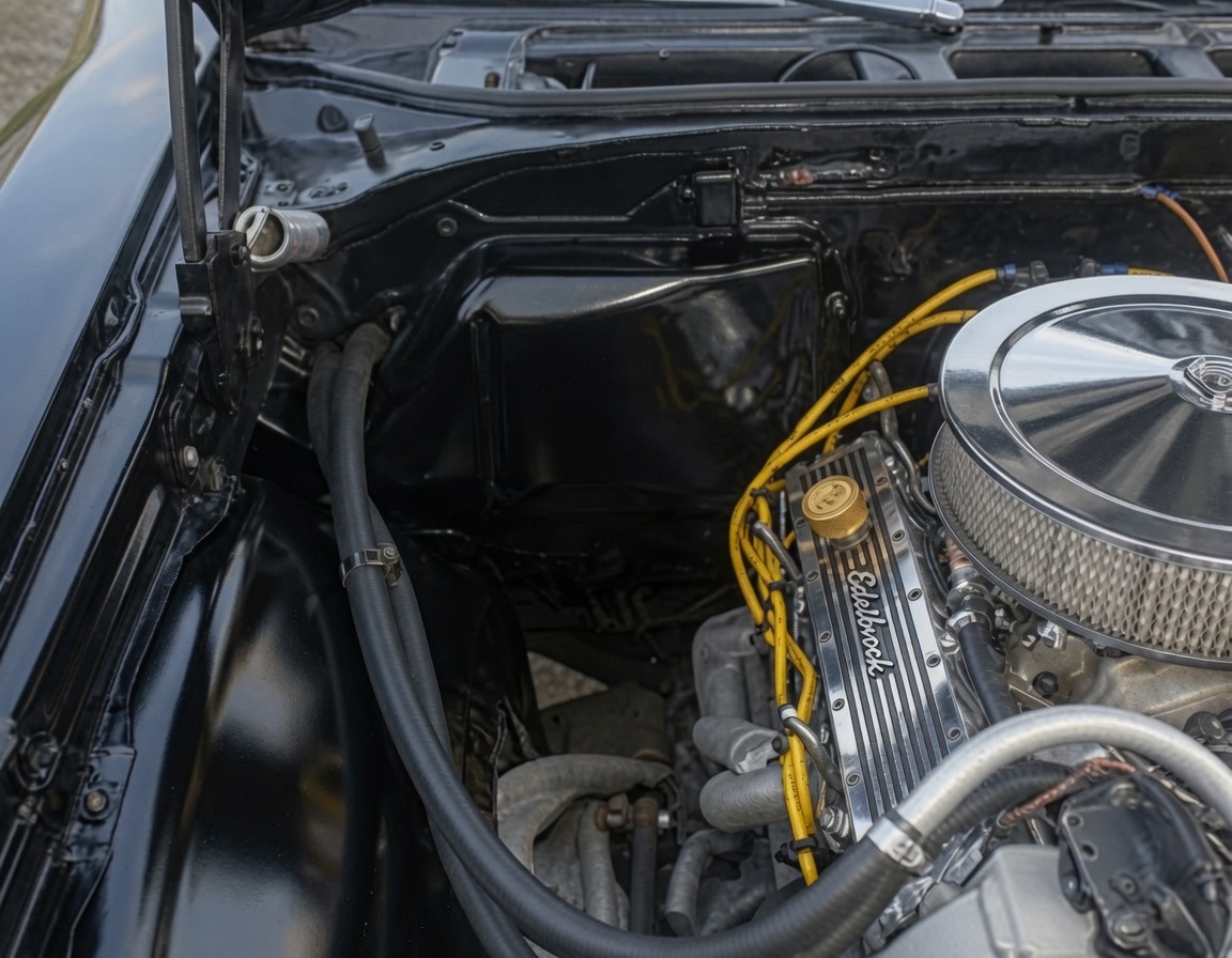 Engine bay after AC Delete cover installation